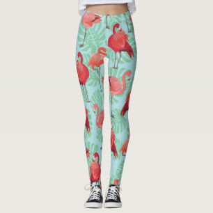 Pink Flamingos: Exotic Seamless Pattern. Leggings