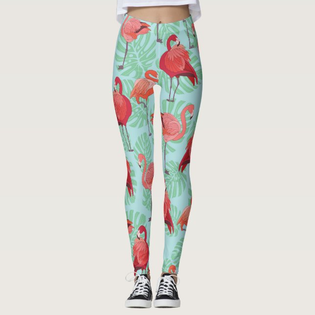 Pink Flamingos: Exotic Seamless Pattern. Leggings (Front)