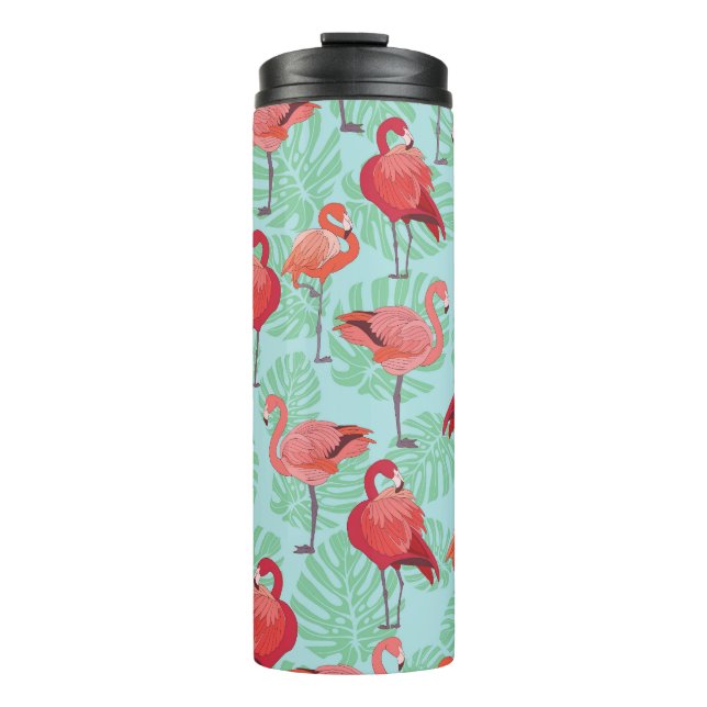 Pink Flamingos: Exotic Seamless Pattern. Thermal Tumbler (Front)