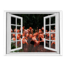 Pink Flamingos Fake Window View