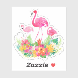 Pink Flamingos family tropical flowers