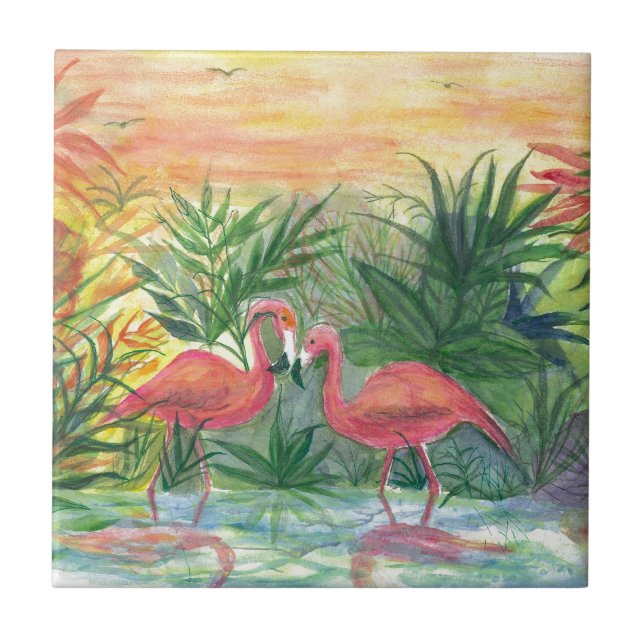 Pink Flamingos Florida Art Tile (Front)