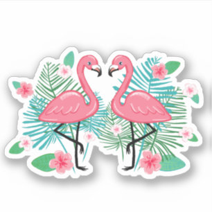 Pink Flamingos & Flowers