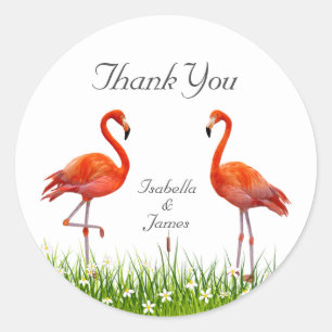 Pink Flamingos & Flowers Thank You Classic Round Sticker