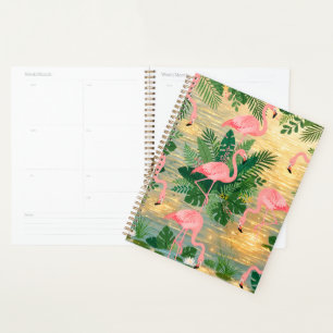 Pink Flamingos Golden Sunset Lagoon Tropical Vibe Planner