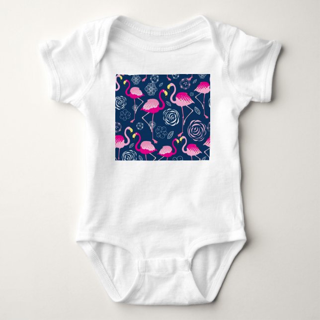 Pink Flamingos: Graphic Dark Pattern Baby Bodysuit (Front)