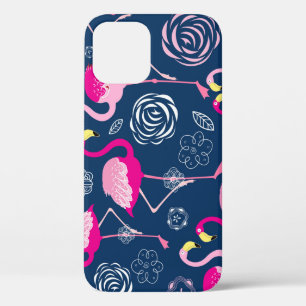Pink Flamingos: Graphic Dark Pattern iPhone 12 Case