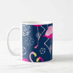 Pink Flamingos: Graphic Dark Pattern Coffee Mug