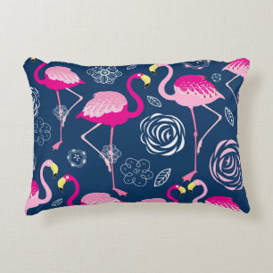 Pink Flamingos: Graphic Dark Pattern Decorative Cushion