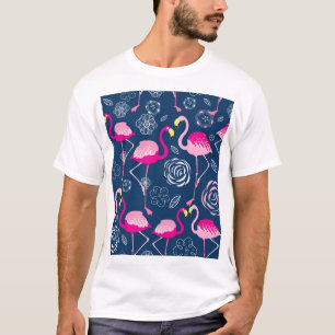 Pink Flamingos: Graphic Dark Pattern T-Shirt