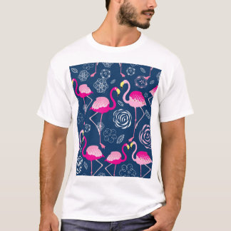 Pink Flamingos: Graphic Dark Pattern T-Shirt
