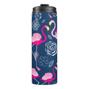 Pink Flamingos: Graphic Dark Pattern Thermal Tumbler