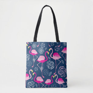 Pink Flamingos: Graphic Dark Pattern Tote Bag