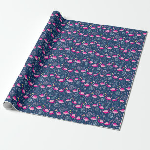 Pink Flamingos: Graphic Dark Pattern Wrapping Paper