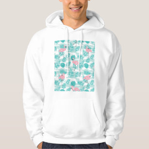 Pink flamingos, green palm leaves, tropical. hoodie