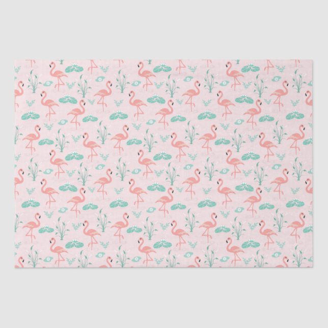 Pink Flamingos Green Palm Leaves Tropical  Tissue Paper (Front)