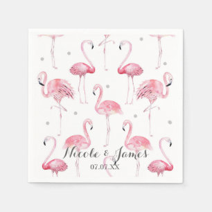 Pink Flamingos Grey Polka Dots Chic Pattern Party Napkin