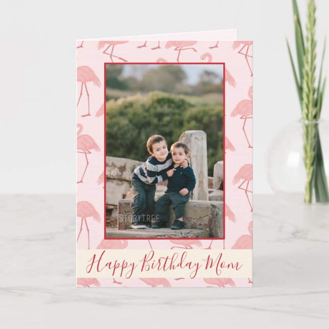 Pink Flamingos Happy Birthday Mum Photo Card (Front)