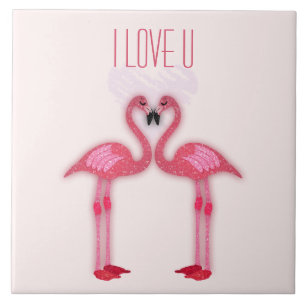 pink flamingos - I love you - for the home Tile