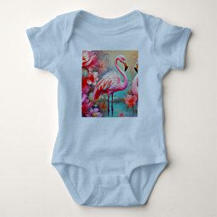 Pink Flamingos in A Lake with Flowers-20231 Baby Bodysuit