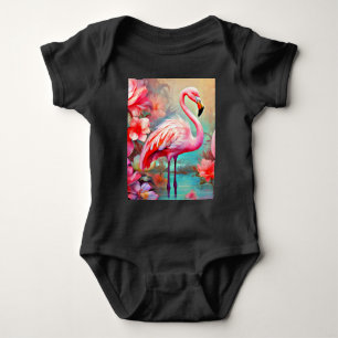 Pink Flamingos in A Lake with Flowers-20231 Baby Bodysuit