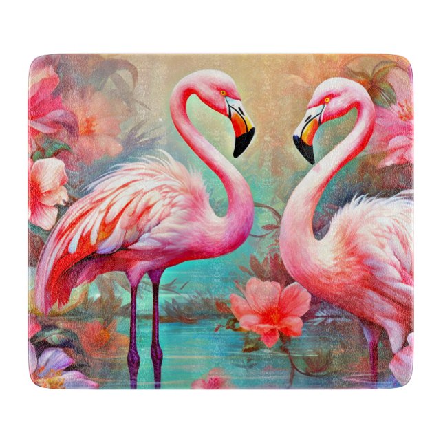 Pink Flamingos in A Lake with Flowers-20231 Cutting Board (Front)