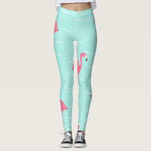 Pink flamingos in blue sea leggings