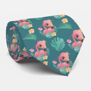 Pink Flamingos In Green Tropical Leaves Tie