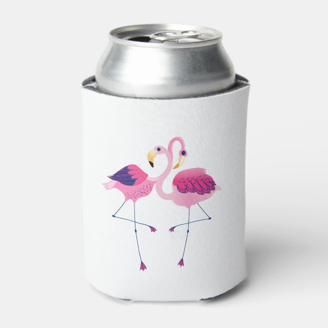 Pink Flamingos In Love Can Cooler (Can Front)