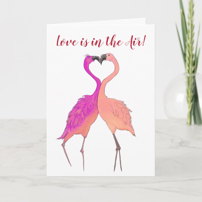 Pink Flamingos in Love Heart Colorful Valentine Holiday Card (Front)