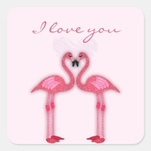 pink flamingos in love papershop square sticker