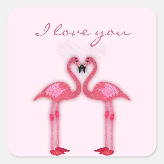 pink flamingos in love papershop square sticker (Front)