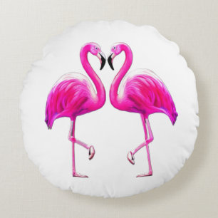 Pink Flamingos In Love Round Cushion