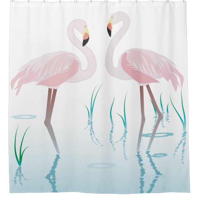 Pink Flamingos in Pond Shower Curtain (Front)