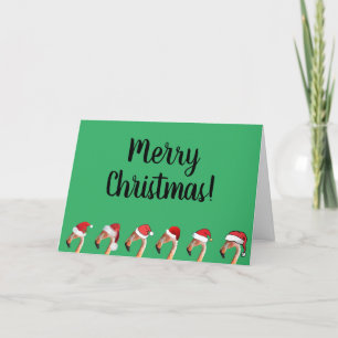 Pink flamingos in red Santa hats christmas Holiday Card