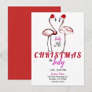 Pink Flamingos in Santa Hats Christmas in July Invitation