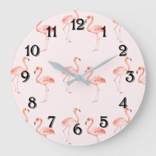 Pink Flamingos Large Clock