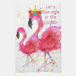 Pink Flamingos Let's Flamingle in the Kitchen Tea Towel