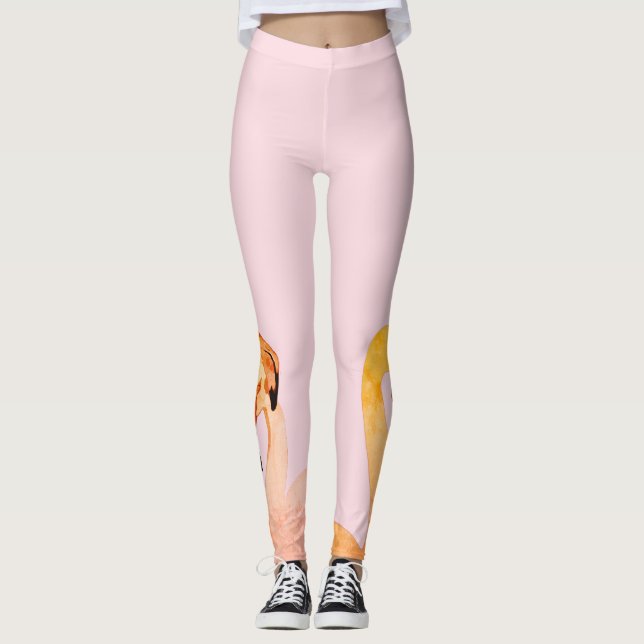 Pink Flamingos Love Custom Leggings (Front)