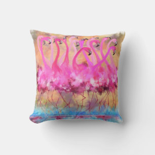 Pink Flamingos Love Dance Throw Pillow - Painting
