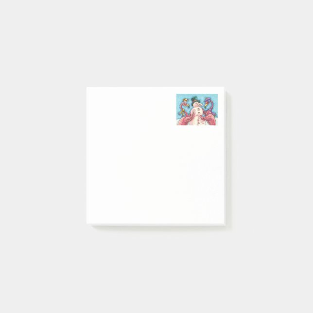 PINK FLAMINGOS MAKE SNOWMAN, FUNNY CHRISTMAS BIRDS POST-IT NOTES (Front)