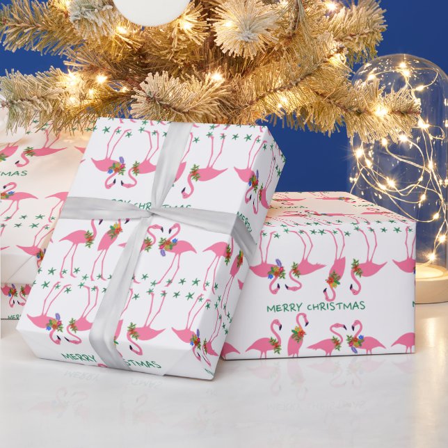 Pink Flamingos Merry Christmas Pattern Wrapping Paper (Holidays)