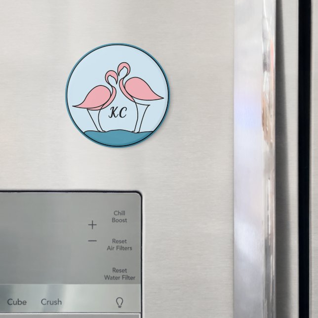 Pink Flamingos Monogram Art, or Photo Kitchen Magnet (In Situ (Fridge))