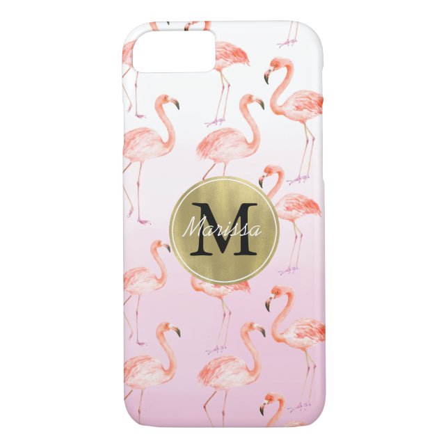 Pink Flamingos monogram Case-Mate iPhone Case (Back)