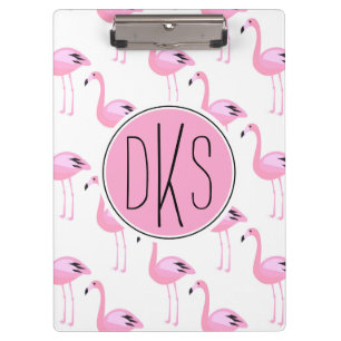 Pink Flamingos   Monogram Clipboard