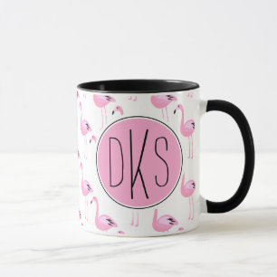Pink Flamingos   Monogram Mug
