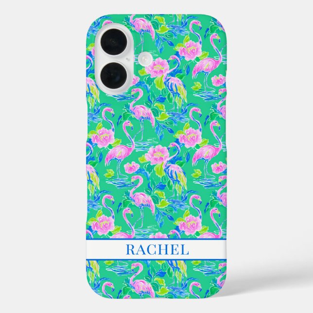 Pink Flamingos Monogrammed Case-Mate iPhone Case (Back)