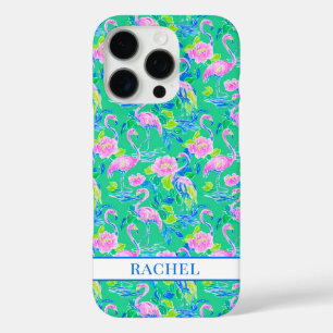 Pink Flamingos Monogrammed iPhone 16 Pro Case