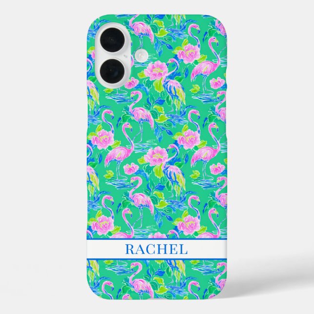 Pink Flamingos Monogrammed Case-Mate iPhone Case (Back)
