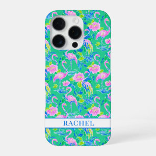Pink Flamingos Monogrammed iPhone 16 Pro Case